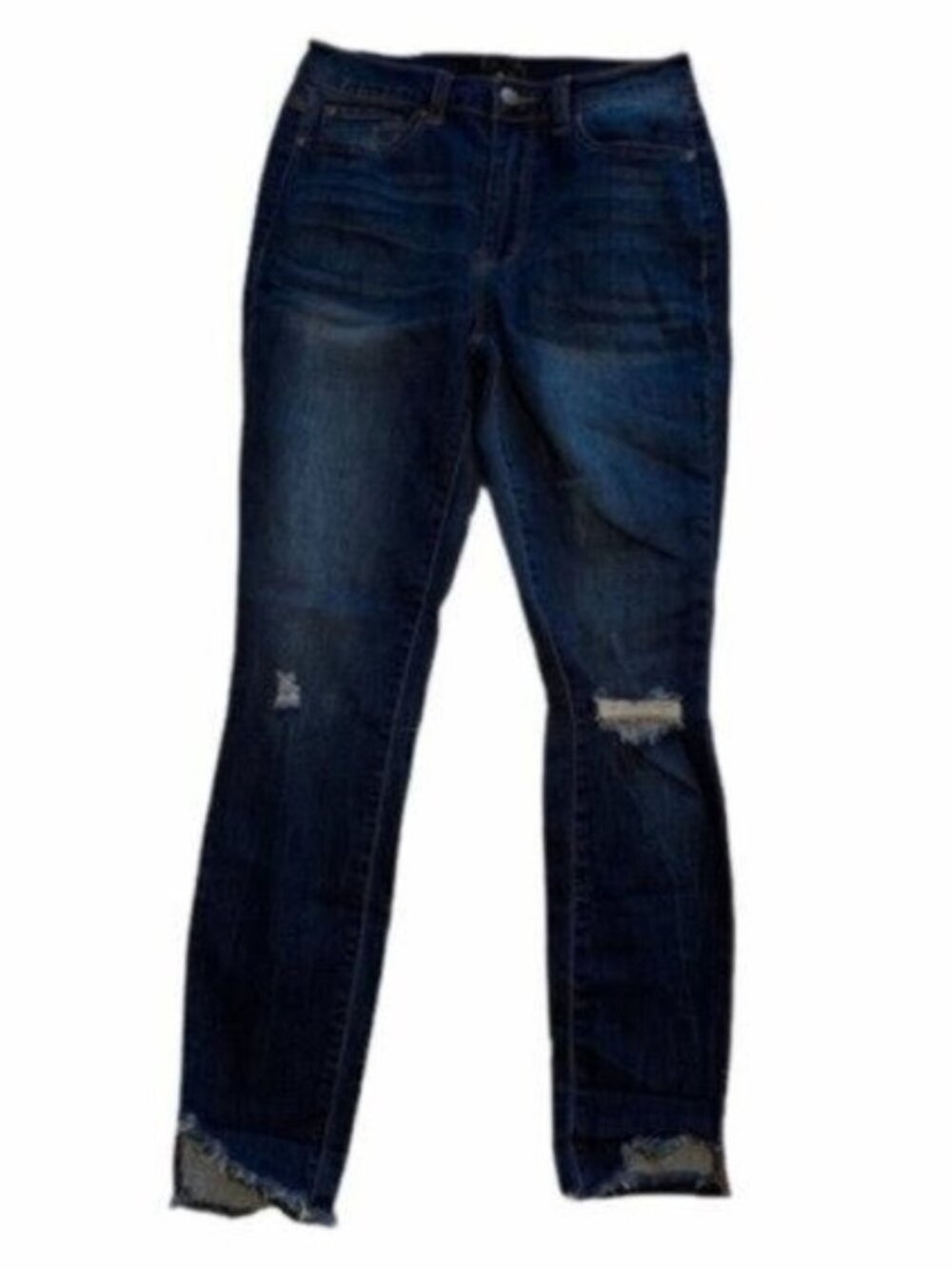 Tinsel Denim Couture Women’s Sz 26 Skinny Jeans Cropped Shark Bite Hem Dark Wash